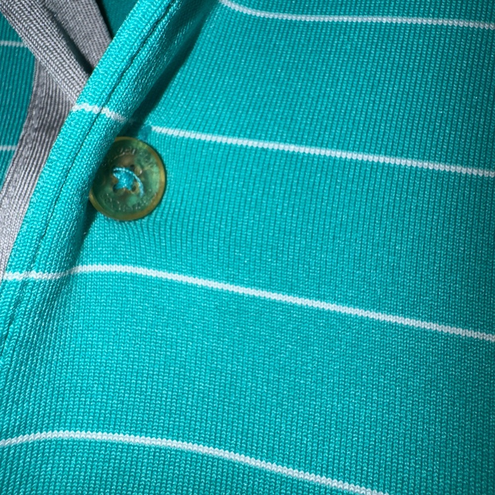 Slazenger Mens XL Golf Polo Shirt Teal Green Striped Performance Short Sleeve - Picture 3 of 12
